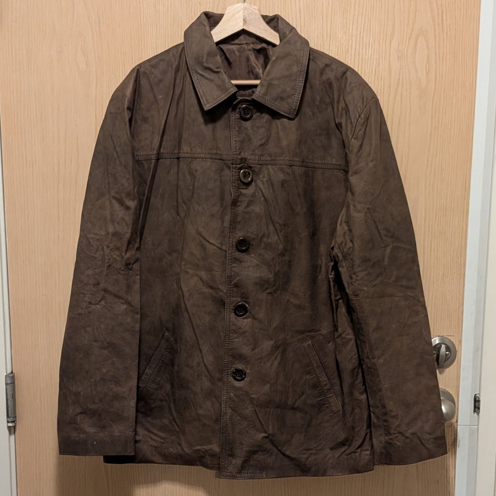 Vintage Men's Chocolate Brown Leather Coat, XXL, Made In Argentina